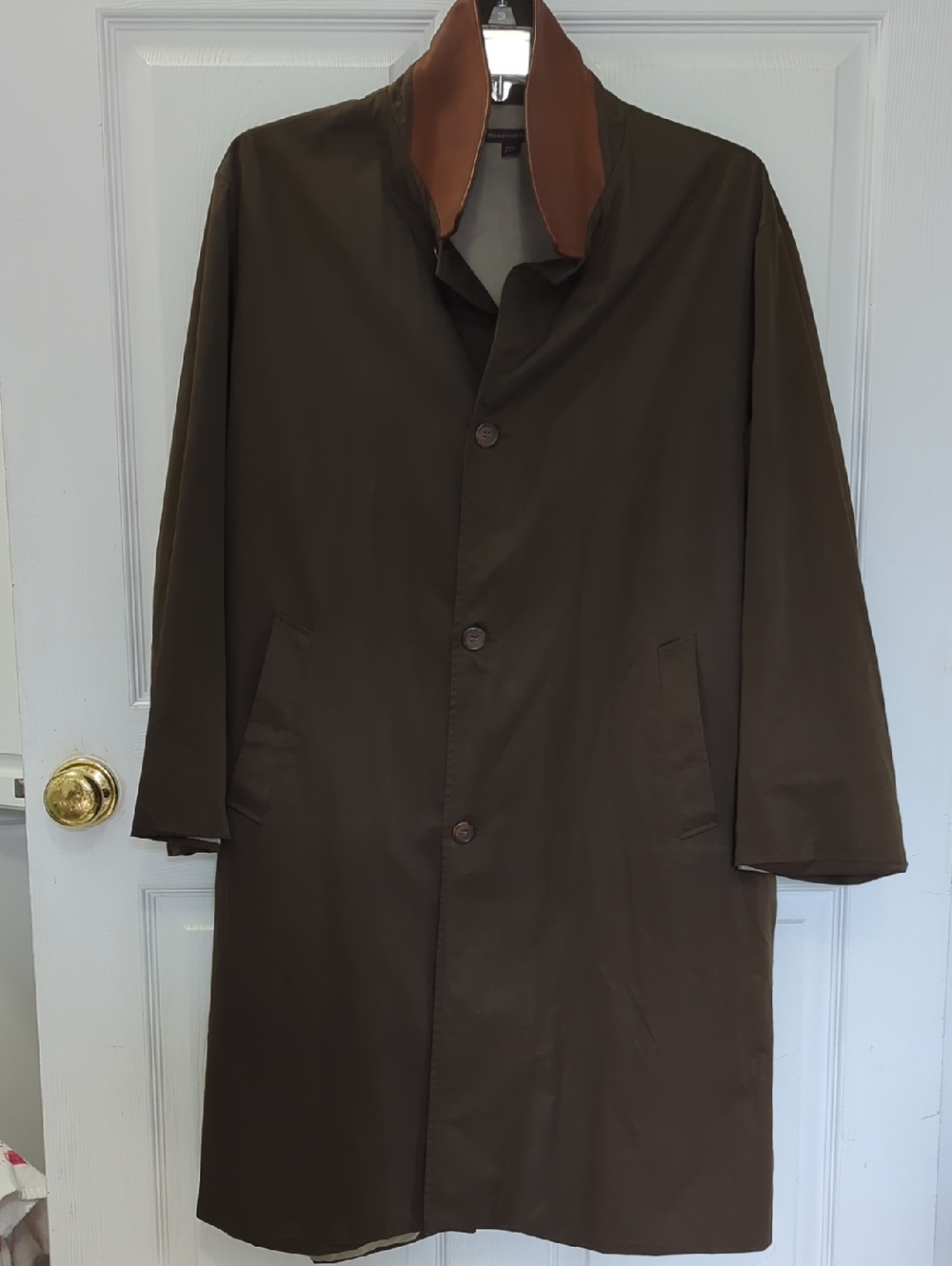 McKenzie Tribe Brown Trench Coat Leather Accents